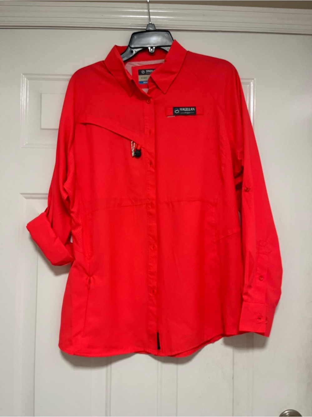 Magellan Outdoors Bright Red Roll-Tab Long Sleeve Performance Shirt Large